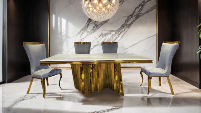 Basilicata 7 Pc Dining Table Set Chrome & Gold 5