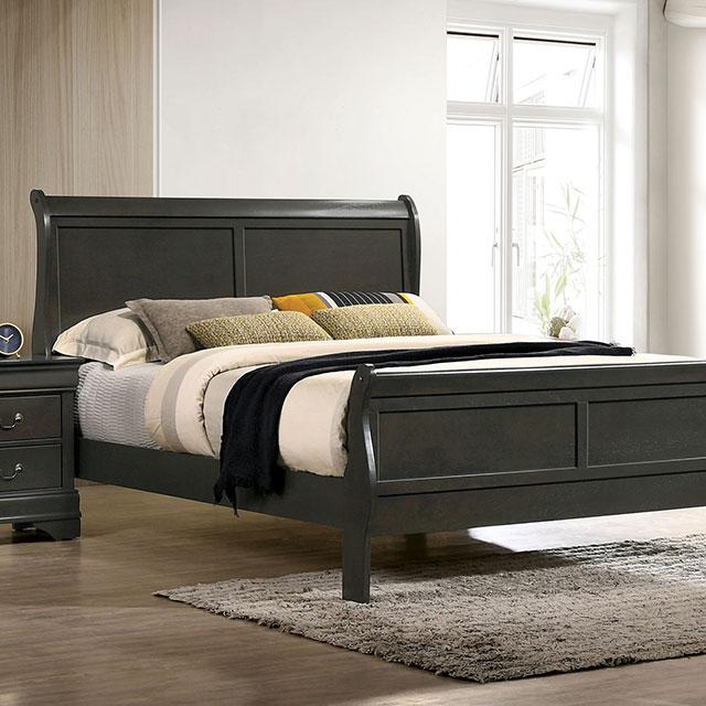 Louis Philippe E.King Bed Black, Cherry, & Gray