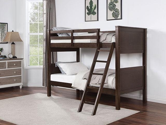 STAMOS Full/Full, Twin/Full, & Twin/twin Bunk Bed, Walnut
