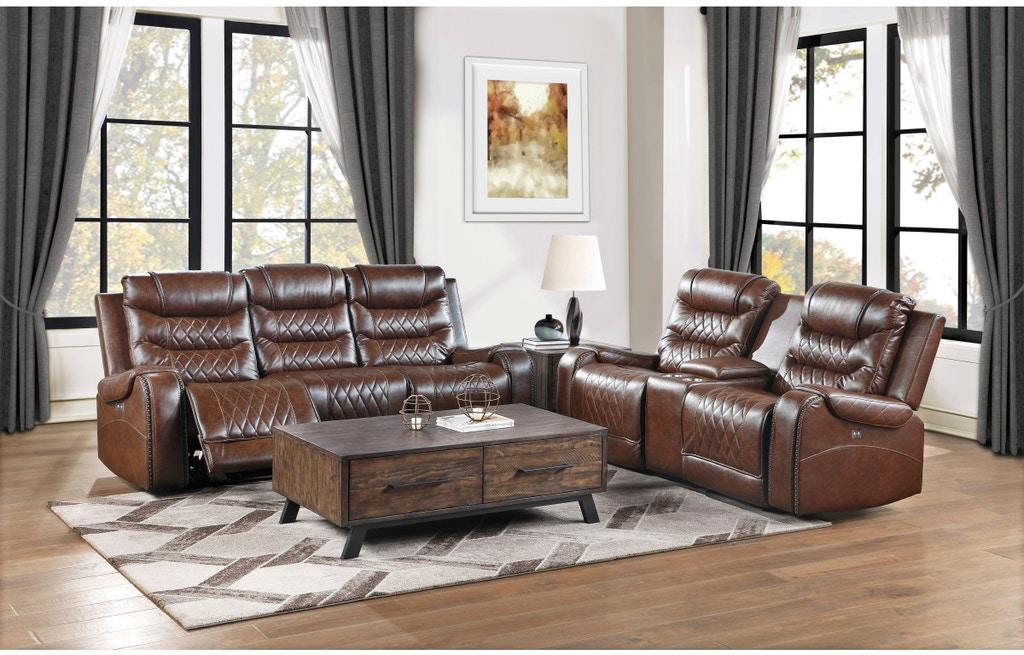 Putnam Power Double Reclining Loveseat in Brown 9405BR-2PW